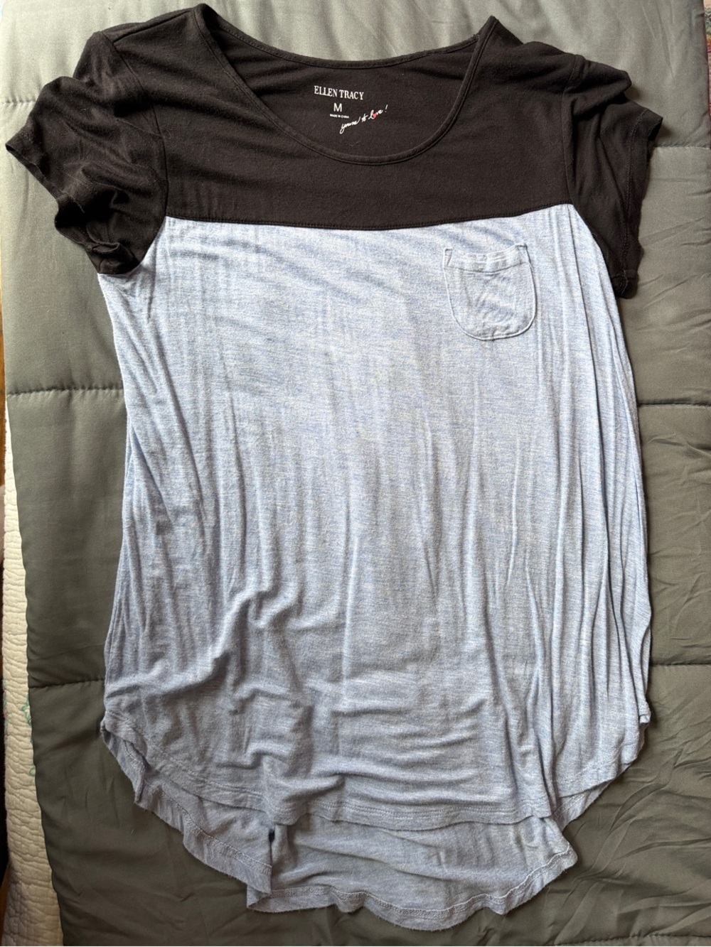 Ellen Tracy Black & Light Gray Scoop Neck Two-Tone Top